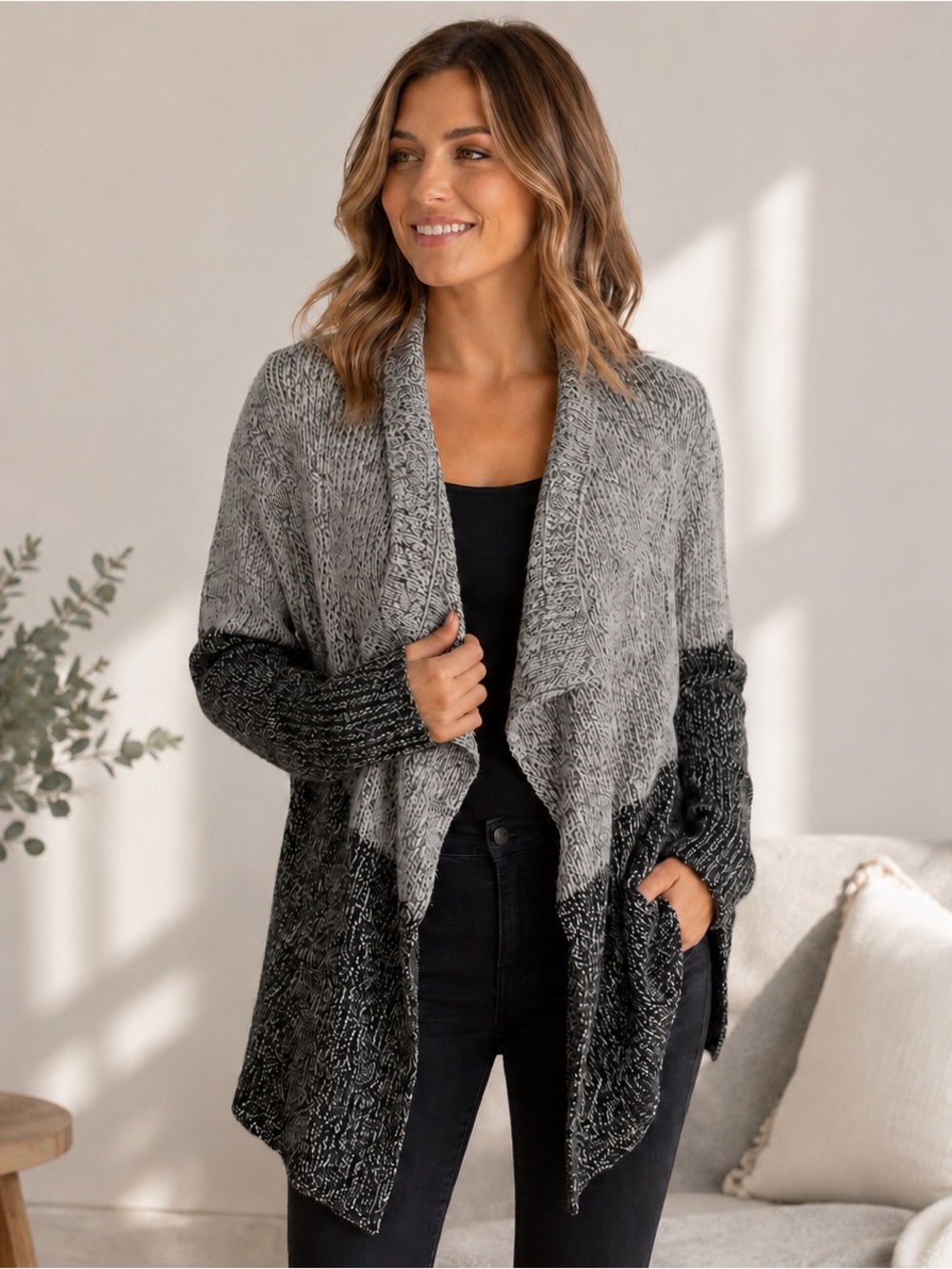 RD Style Ombre Open Front Chunky Knit Cardigan Sweater Women’s Medium
